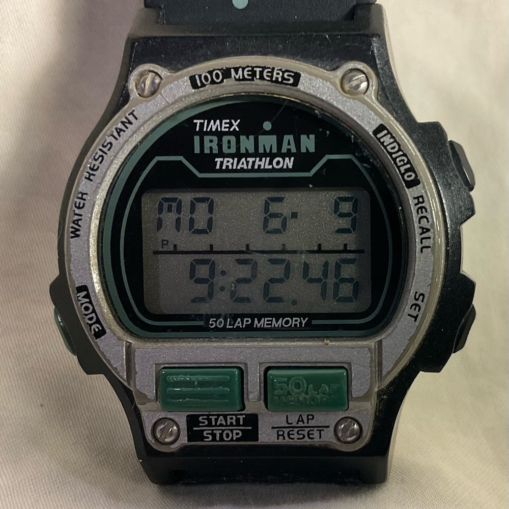RARE Timex Ironman Triathlon Ladies/Womens Watch Silver/Green Indiglo Vintage